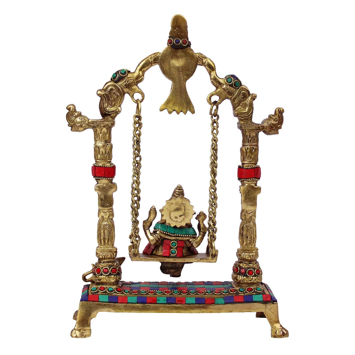 Svarup Brass Jhula Ganesha Idol in Multicolor Height 10 Inch Weight 3.2 Kg
