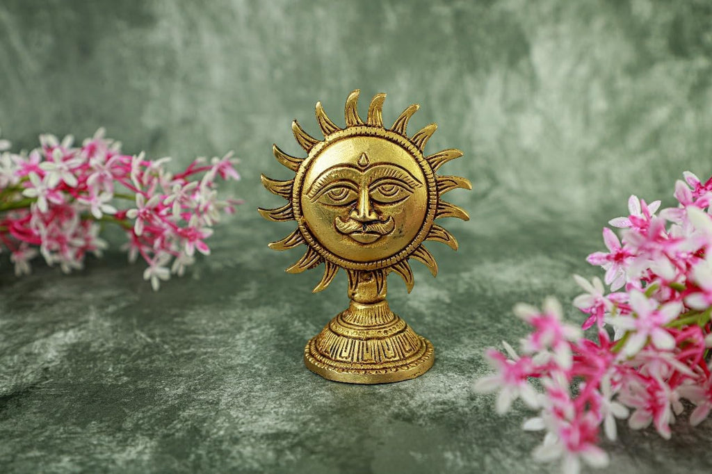Brass Surya Murti with Stand | Sun Stand Decorative Showpiece - 11 cm