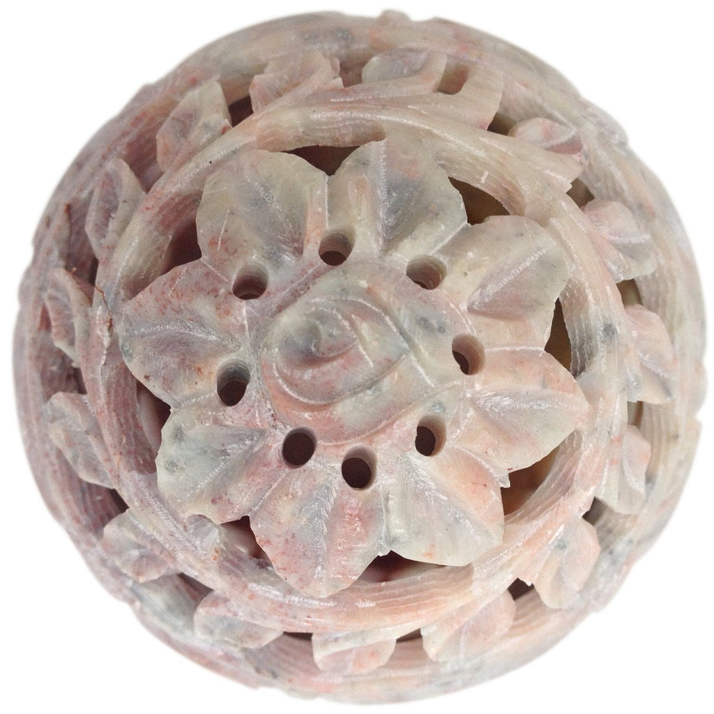 Soapstone Candle / Tealight / Votive Holder Sculpture with Elephant Figures and Tendrils Carved on the Side and a Rosette on the Top [Small - Appx. 3 X 2.5 Inches ]
