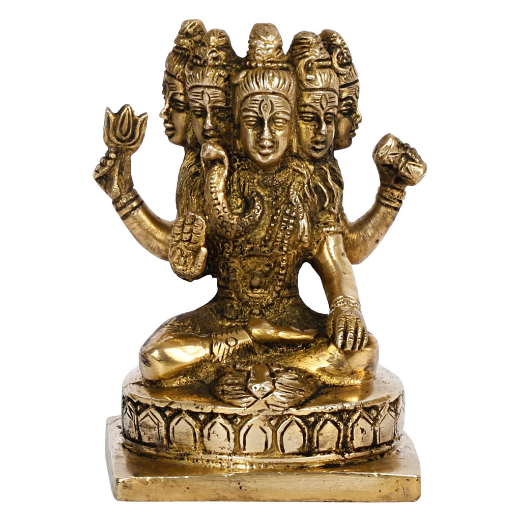 ARTVARKO Brass Panchmukhi Shiva Idol Five Shiv Murti Statue for Pooja Decor Gift 5 Inches