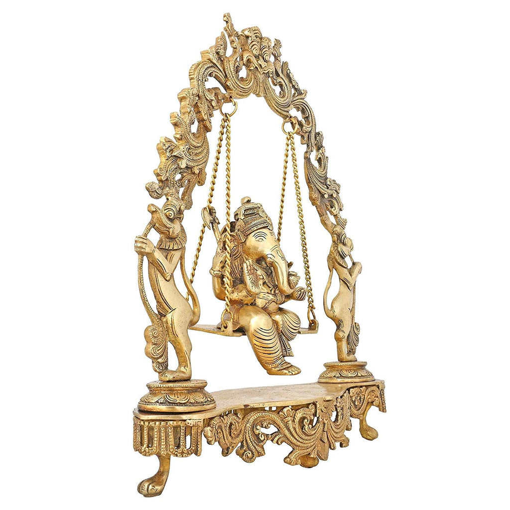 SVARUP Brass Ganesha On Jhoola Swing Showpiece, Beautiful Handcrafted Brass Ganesh Statue 18 Inch