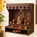 The Castle Decor Wooden Mandir for Home, Wall Hanging & Tabletop Pooja Temple with Ganesha Cutwork, 2-Tier Storage Shelf, MDF Mandir for Pooja Room, Office, Hostel & Apartment, 13 x 15 x 8 Inch