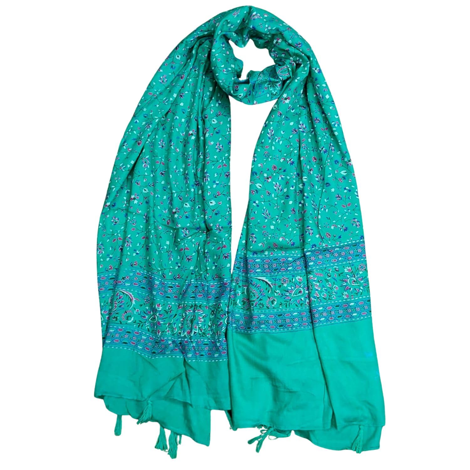 JAHAN TEXTILE Floral Printed Scarf for Women | Soft Lightweight Dupatta/Stole with Tassels | Elegant Ethnic & Casual Wear Wrap | Stylish Designer Shawl for All Seasons (Tealblue)