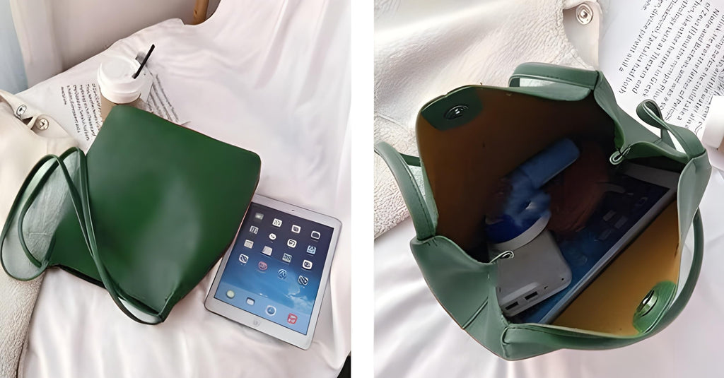 Cllozzee Stylish Leather Tote Bag – Large Capacity Shoulder Handbag with Dual-Tone Design (GREEN)