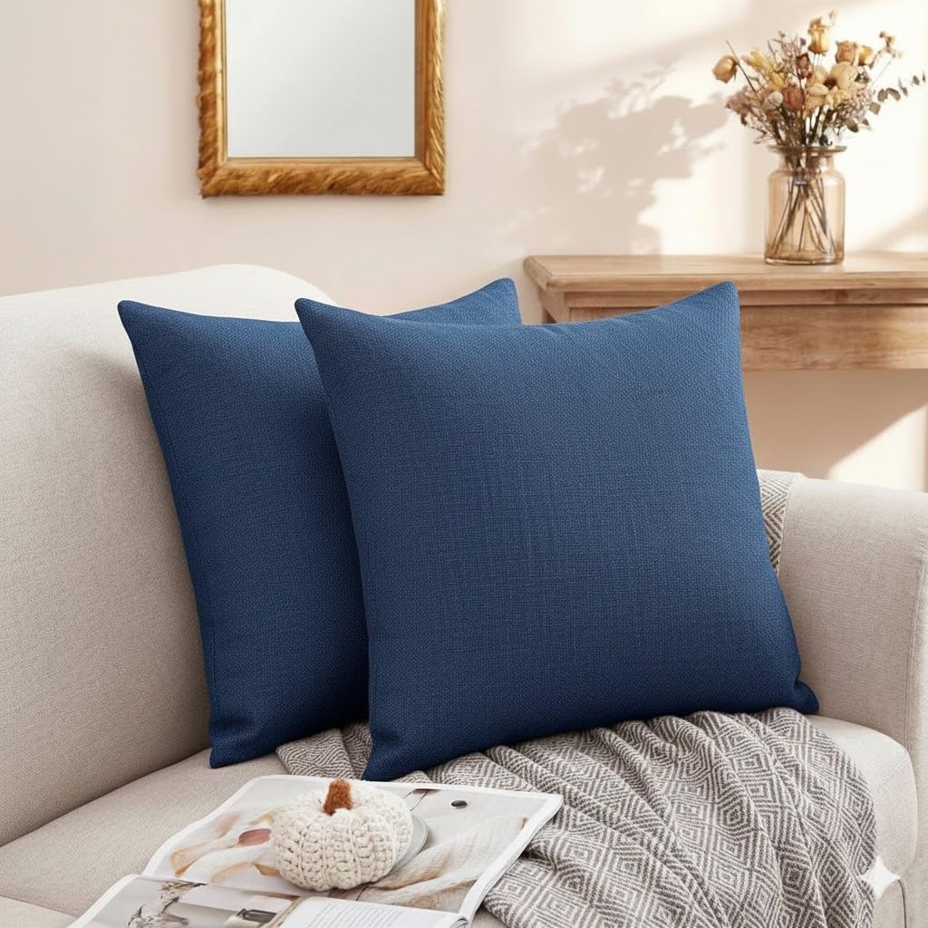 CASA-NEST Jute Cushion Cover 24x24 (Pack of 2) (Navy Blue) JUTEREV24