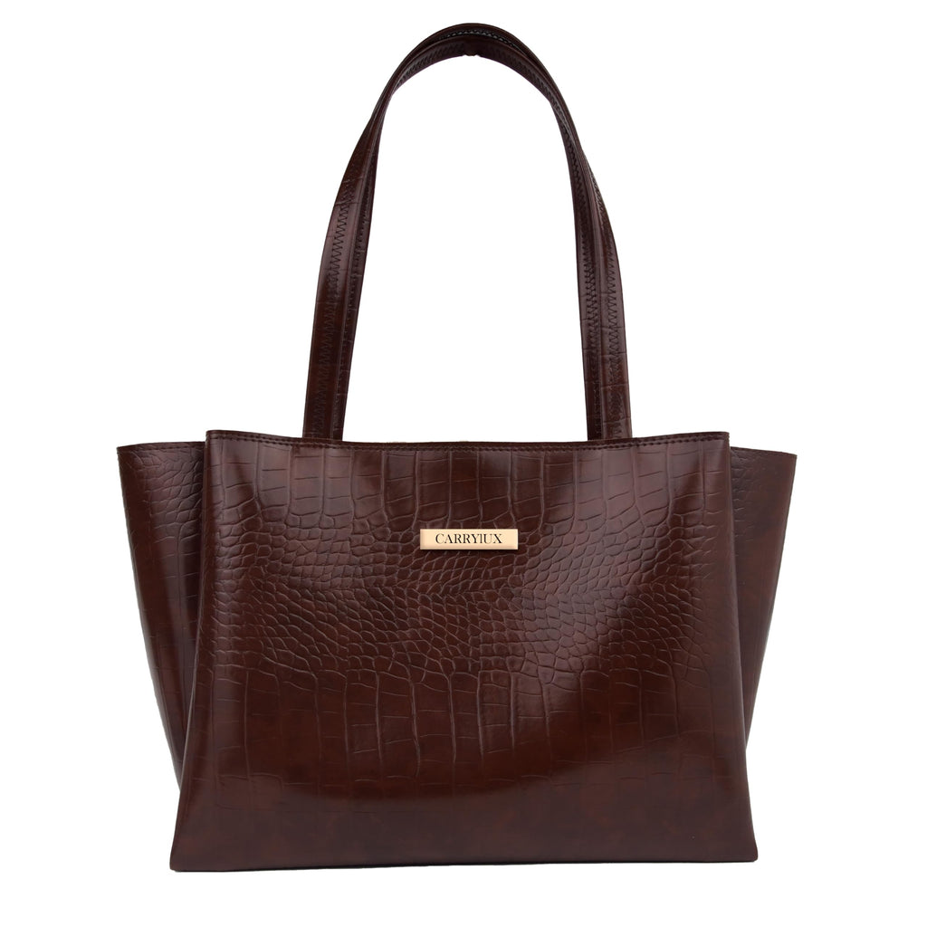 Carrylux Large Capacity Croco Pattern Tote Bags For Womens Big Purses And Handbags Ladies Big Shoulder Bag (Chocolate)