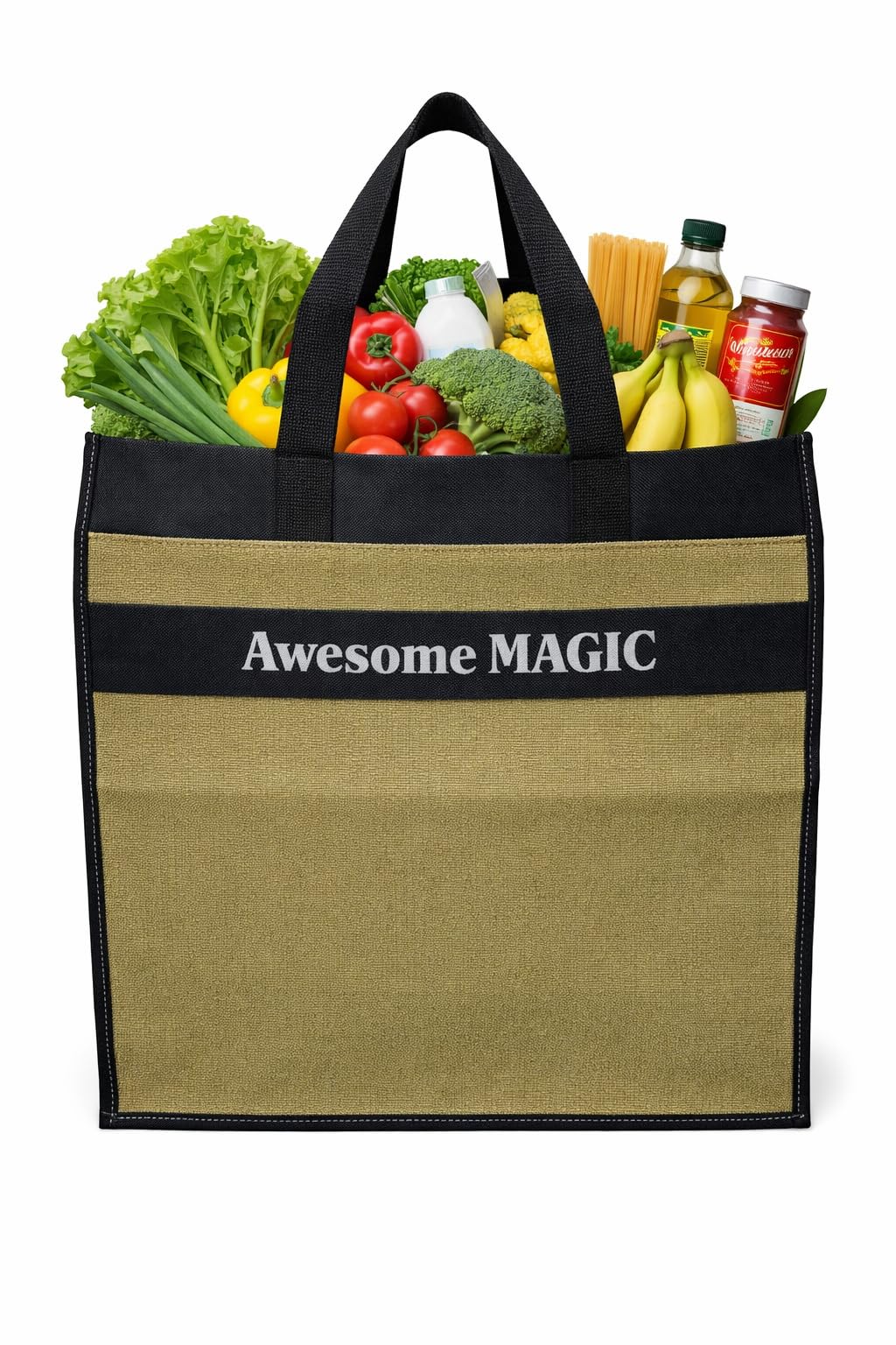 Canvas Shopping Bag Big Heavy Duty Large Eco Cotton Cloth Grocery Shopping Bag for Men Ladies Vegetable Milk Fruits with Hand Carry Handle Lunch Box Jhola Tote Bags Medium Size 48x40x18 Green