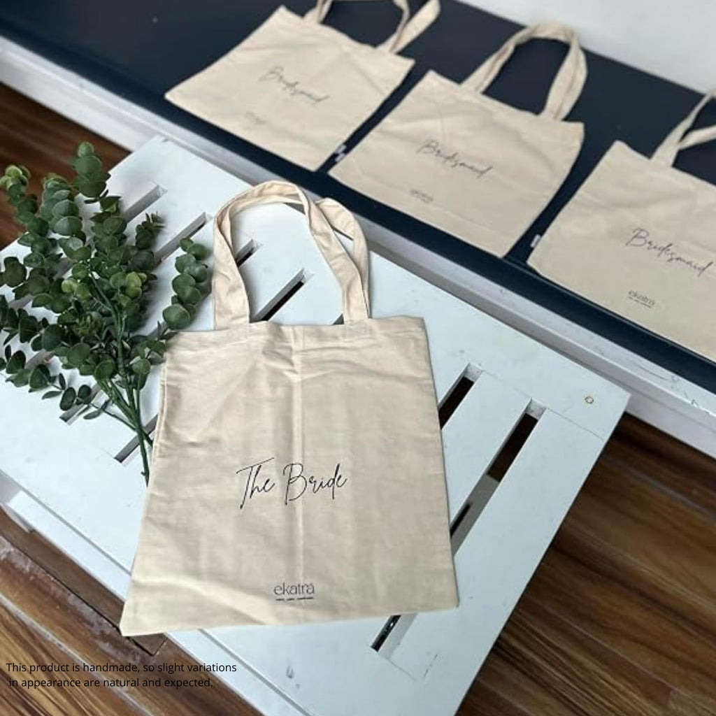 Ekatra Handmade Bridesmaid Cotton Tote Bag, Reusable & Washable