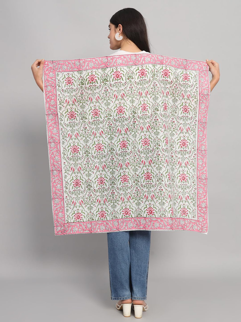 Ravaiyaa - Attitude is everything Sanganer Hand Block Printed Scarves Pure Cotton Scarf Square Hijab Dupatta 40 X 40 Inch (Pink)