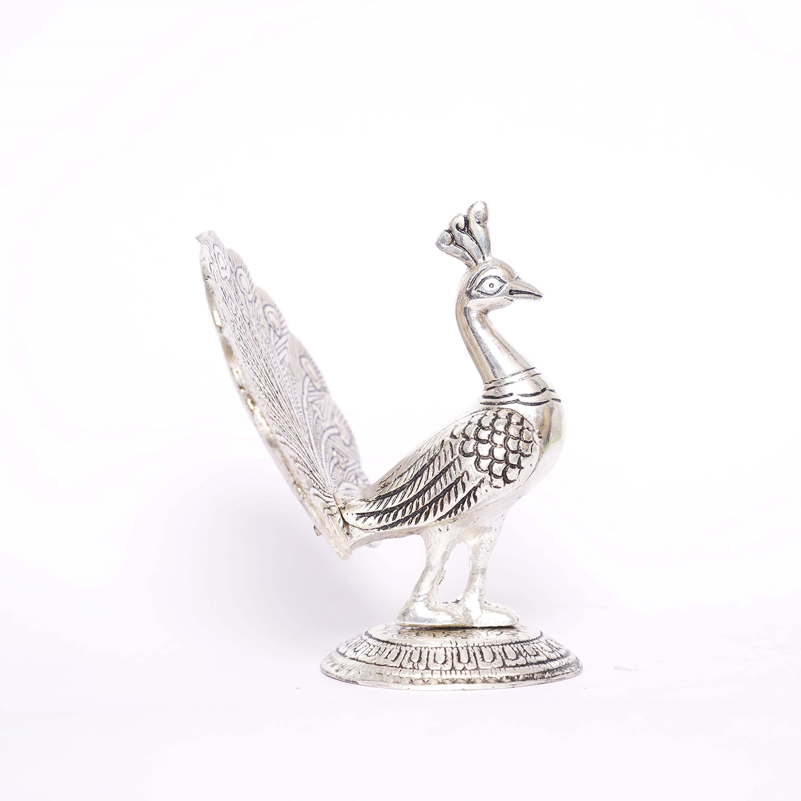 KridayKraft Peacock Metal Statue Idol Decorative Showpiece Feng Shui As Table Top Figurine for Living Room Bedroom Home Office Décor for Decoration & Gifting Purpose (Silver)