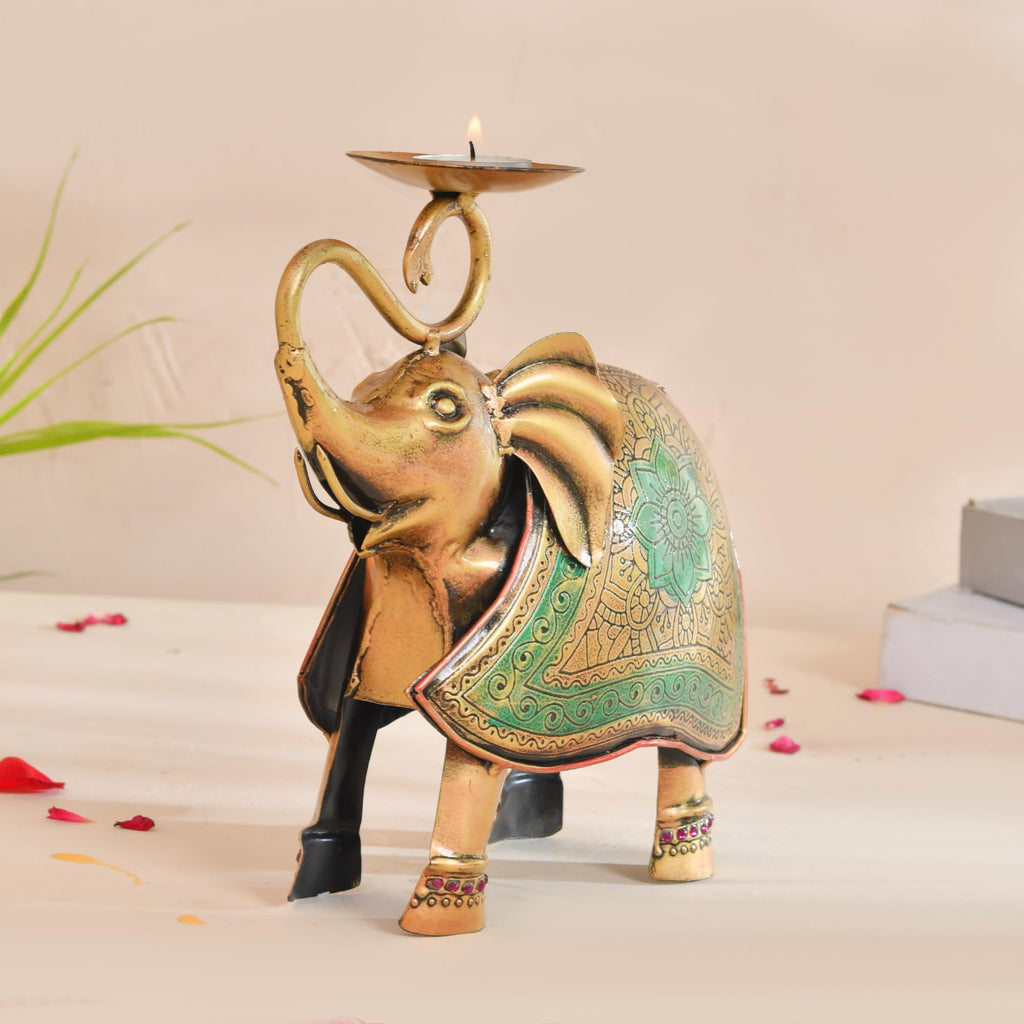 CraftVatika Metal Elephant Statue Tea Light Candle Holder Stand Decorative Showpiece for Home House Decoration Items, Tabletop Showpiece Tealight Holder, Wedding Diwali Decorations