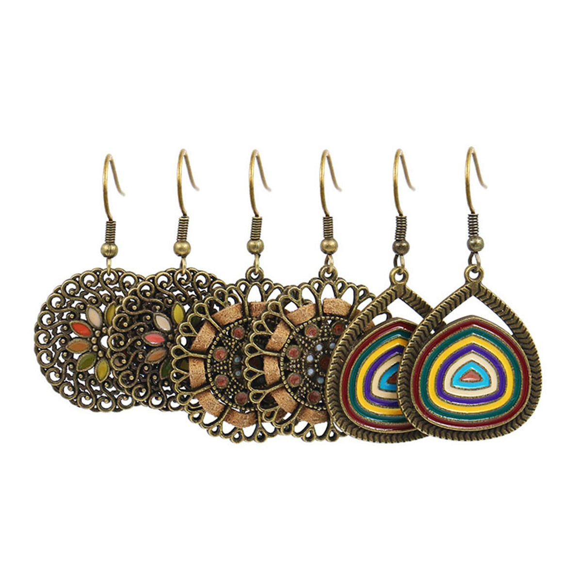 SMALLLOVE Vintage Bohemian Earrings for Women Unique Handmade Boho Retro Tribal National Bronze Round Circle Geometry Carved Pattern Tassel Dangle Drop Statement Earrings Jewelry Gifts, Medium, Metal