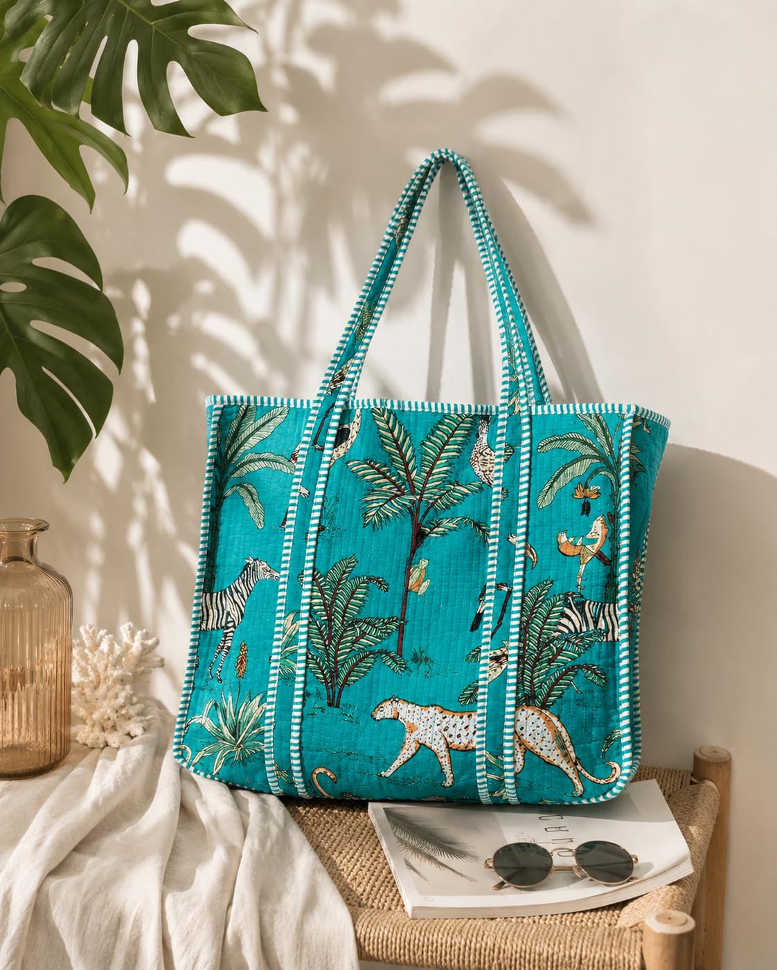 Yda fashion Quilted Cotton Tote Bag – Reusable Large Shopping Bag for Women & Men, Lightweight Eco-Friendly Grocery Tote with Printed Design, Shoulder Bag for Travel, Beach & Daily Use