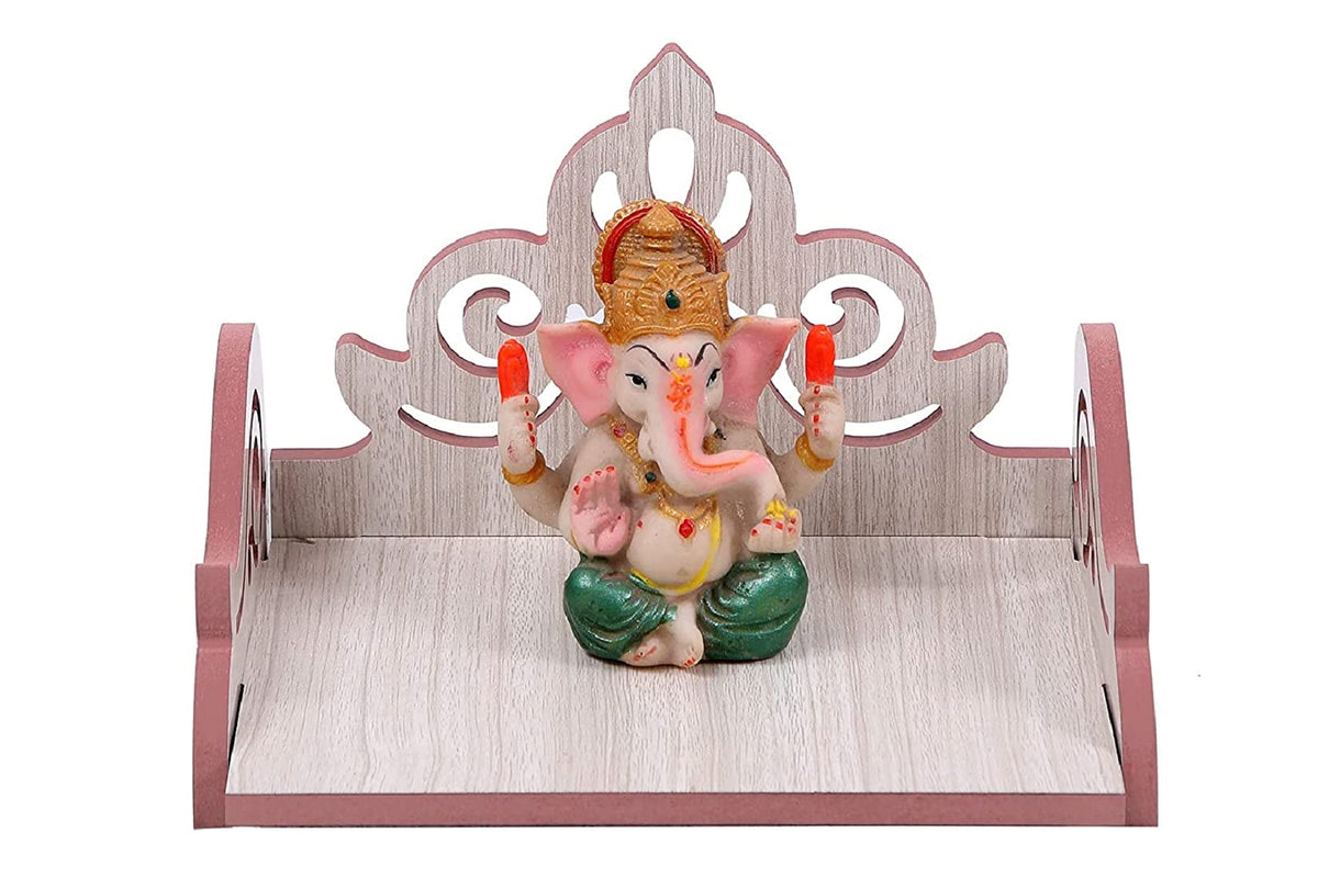 Art and Craft Wooden Beautiful Plywood Mandir Pooja Room Home Decor Office OR Home Temple Wall Hanging Product (White)