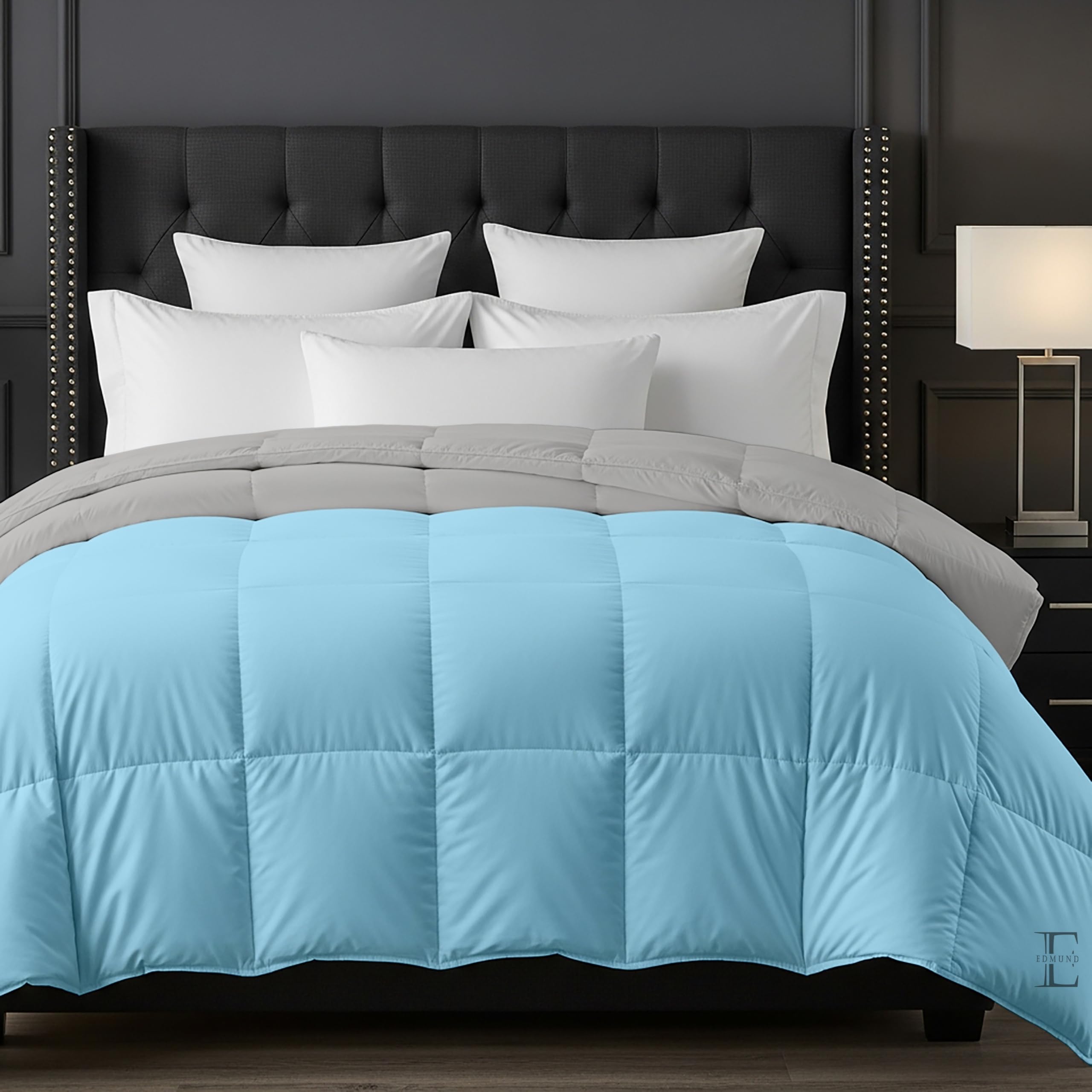 EDMUND® 600 GSM Winter Quilt Blanket Rajai | Cloud Down Touch Microfiber Comforter | Extra Warm, Fluffy & Machine Washable - Single Bed 60x90 | Sky/Silver Kafalo