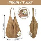 PALAY® Tote Bag for Woman Crochet Mesh Beach Shoulder Bags with Flower Brooch Summer Vacation Knitted Bag for Women Shoulder