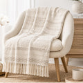 Furnofy 100% Cotton Sofa Throw | Handmade Throw - 50x60 Inches (Cream) Kafalo