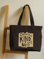 TSANTA U Shaped Canvas Tote Bag, 35.56x33.02 cm with 10.8 cm Gusset, Cotton, Zipper Closure, Laptop Compartment (Kindness)