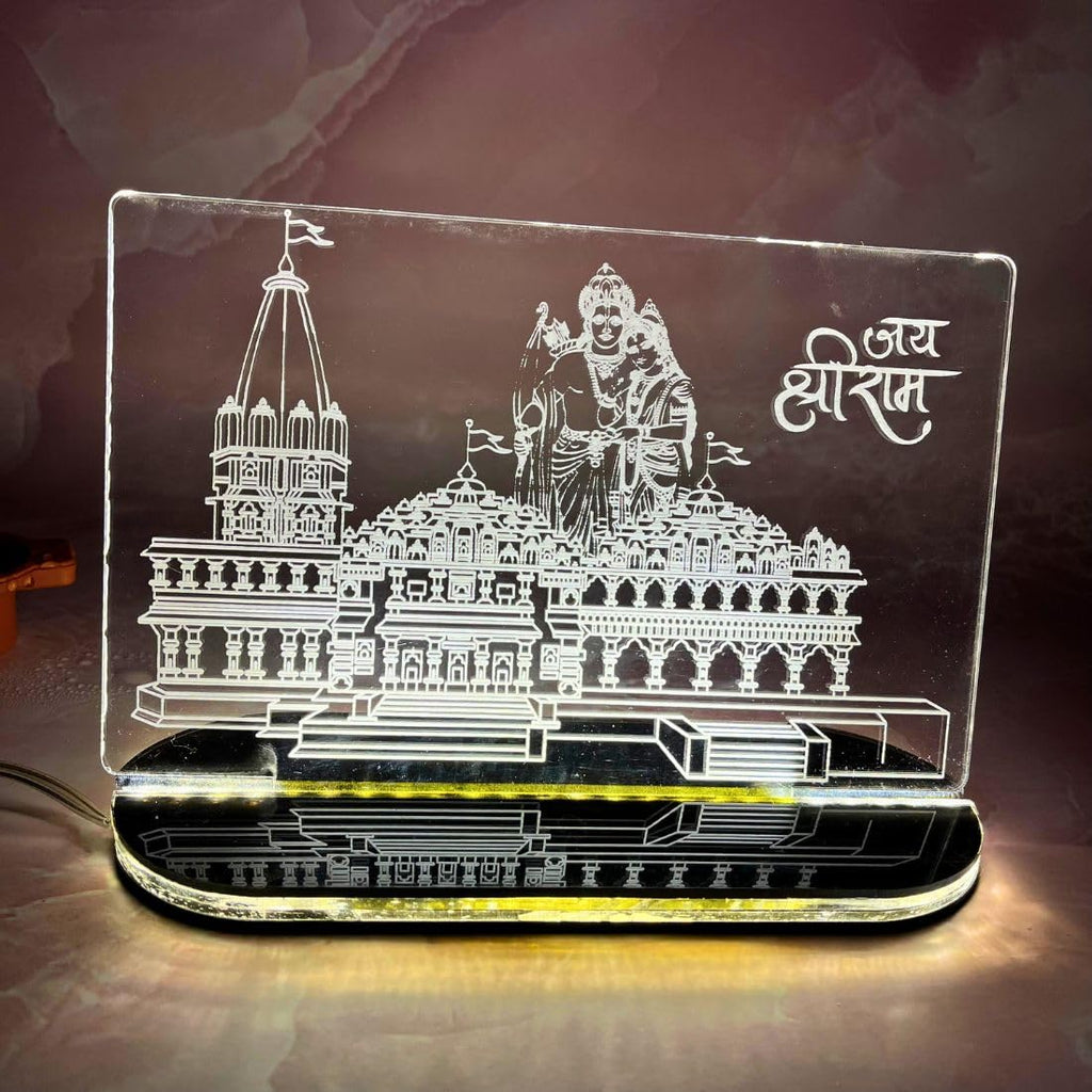 Zesta 3D Acrylic Ram Mandir Ayodhya Model With Halogen Light for Home, Office - Warm White