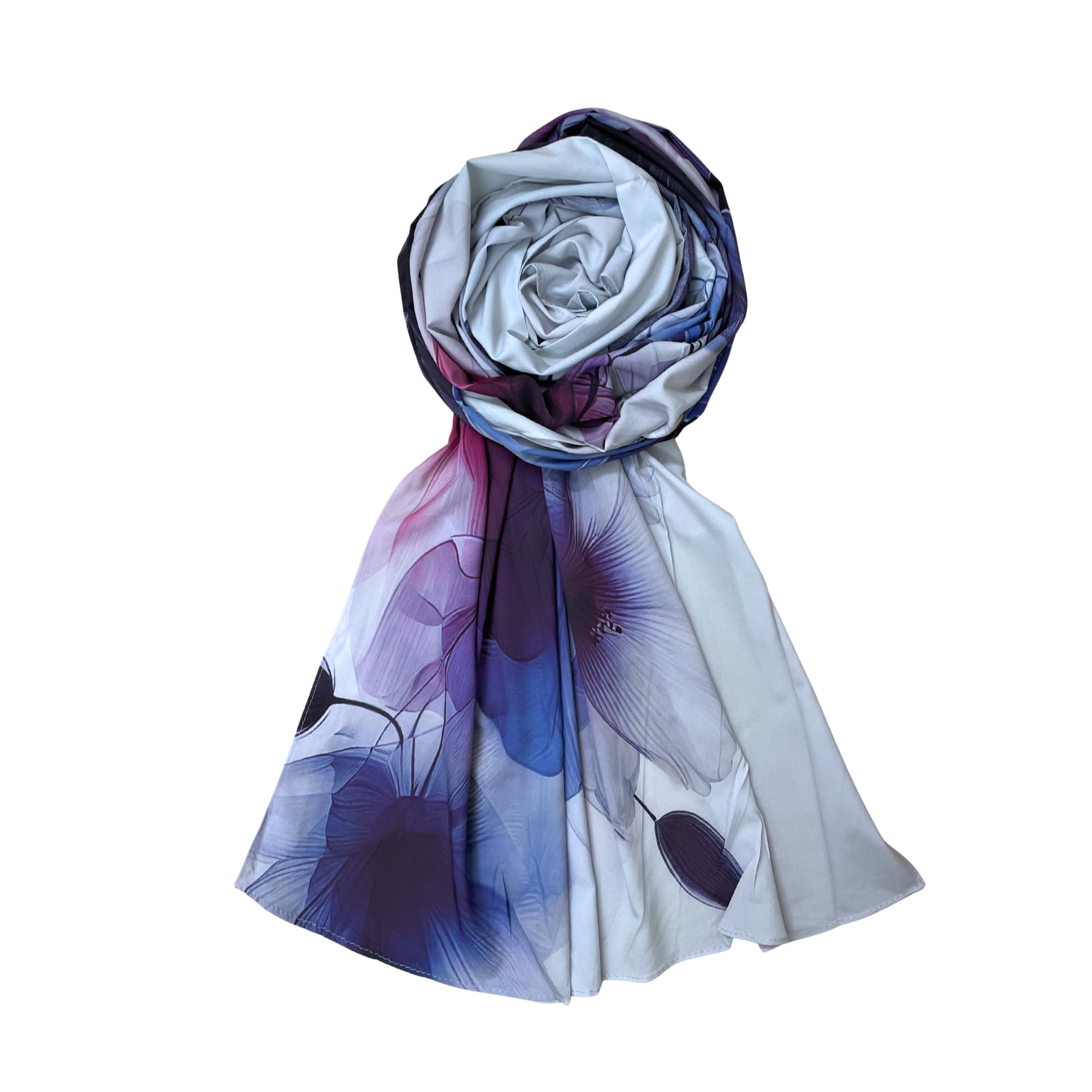 FAHABO Iconic Collection Digital Print Swiss Butter Cotton Scarf Stole for Women (Mute Sky Blue - Pu)