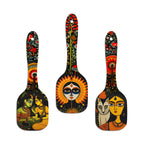 Artvibes Women Kalighat Art Spatula Shape Wooden Wall Hanging | Modern Art Print | Wall Accent | Gift Items | Aesthetic Wooden Decoration | Ethnic Wall Decor | Cafe Decor (WH_11005N), Set of 3