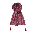 FAHABO Scarf Woman Pleated Cotton Scarves with Embroidery and Tassels | Hijab Scarf | Headscarf | Neck Scarf | Stoles | Wraps (Cherry Maroon -1)