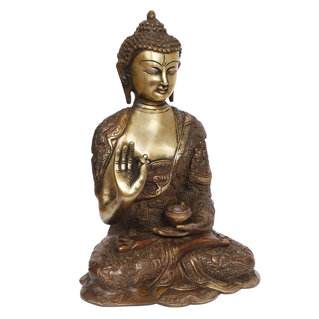 ARTVARKO Big Buddha Brass Statue Buddhism Life Sign Sitting Sculpture Feng Shui Idol Figurine Diwali Gifts Home Décor 12 Inch.