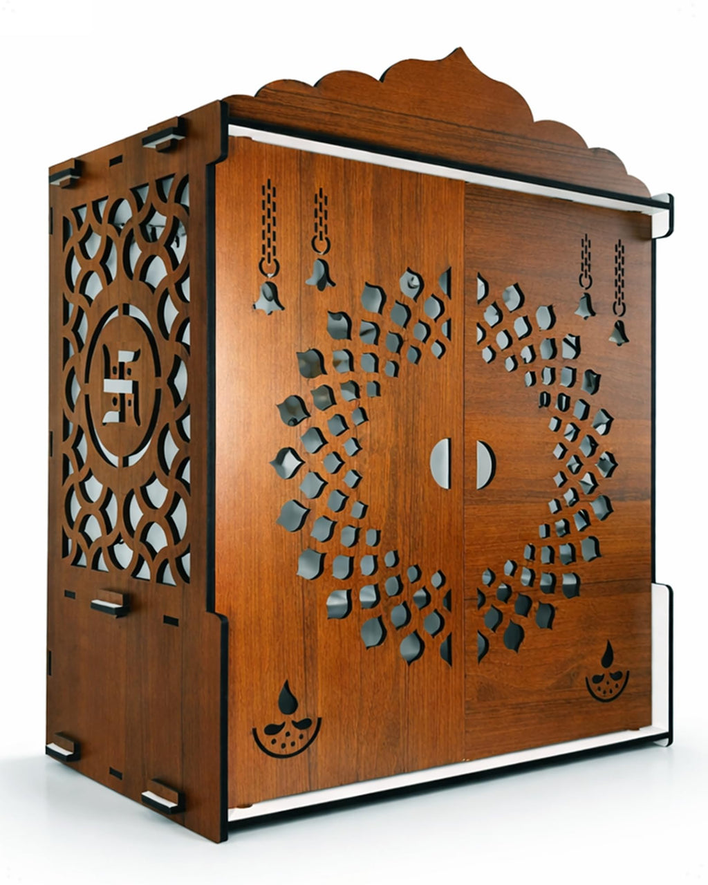 Beautiful Temple Mandir for Home with Door Wooden MDF | White Interior Pooja Temple with Storage Space | Wall Mounted & Tabletop Pooja Mandir for Home Office Decor (22 x 16.5 x 10.5 Inch)
