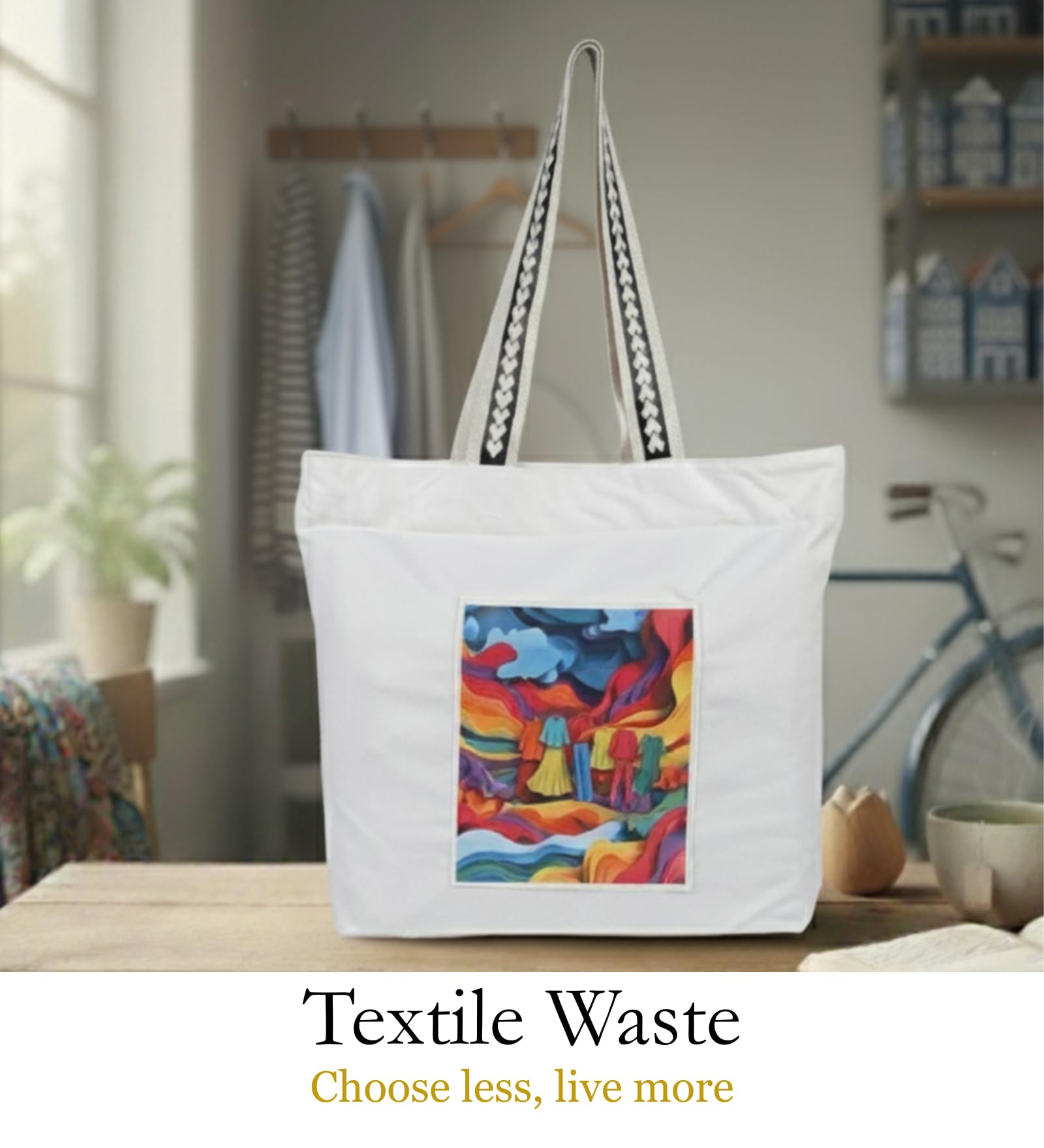 WOTM On The Move Tote | Premium Printed Cotton Canvas Tote Bag with Zipper & Inside Pocket, Stylish Everyday Travel Bag for Work, College, Office, Travel, Shopping (Textile Waste)