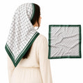 ESTA Satin silk-feel Head Scarf for Women Stylish Bandanas for Women Head Neck Stole Wrap Emerald Green Geometric Lattice Print Square Bandana Gift (27.5x27.5inch)