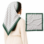 ESTA Satin silk-feel Head Scarf for Women Stylish Bandanas for Women Head Neck Stole Wrap Emerald Green Geometric Lattice Print Square Bandana Gift (27.5x27.5inch)