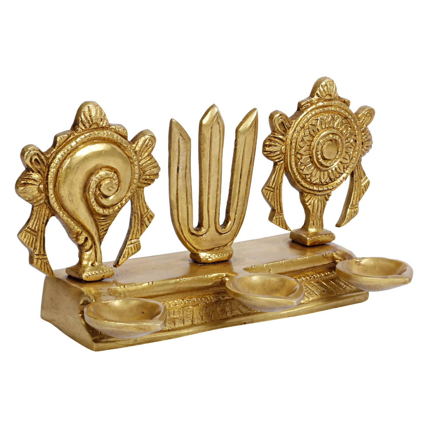 Artvarko Brass Traditional Large Diya Shankh Chakra Namah Tirupati Balaji Shankha Tilak Padma Padmanabha Swami Vishnu Symbol Oil Lamp for Pooja Gift Decoration Showpiece 8 Inch