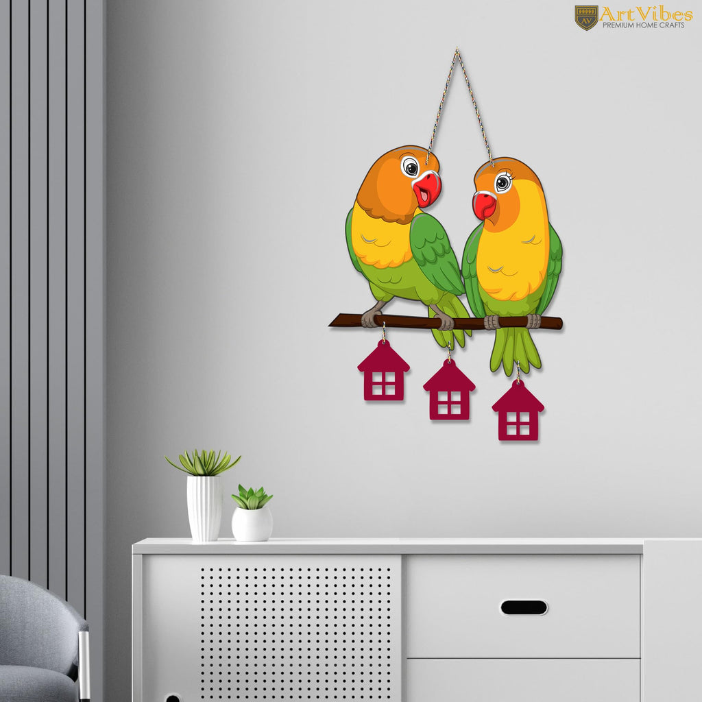 Artvibes Cute Pair of Parrot Decorative Wall Art MDF Wooden Wall Hanger for Home | Room Wall Art | Wood Decorative Items | Modern Decoration | Aesthetic Wooden Decor | Unique Gift Items (WH_9124N)