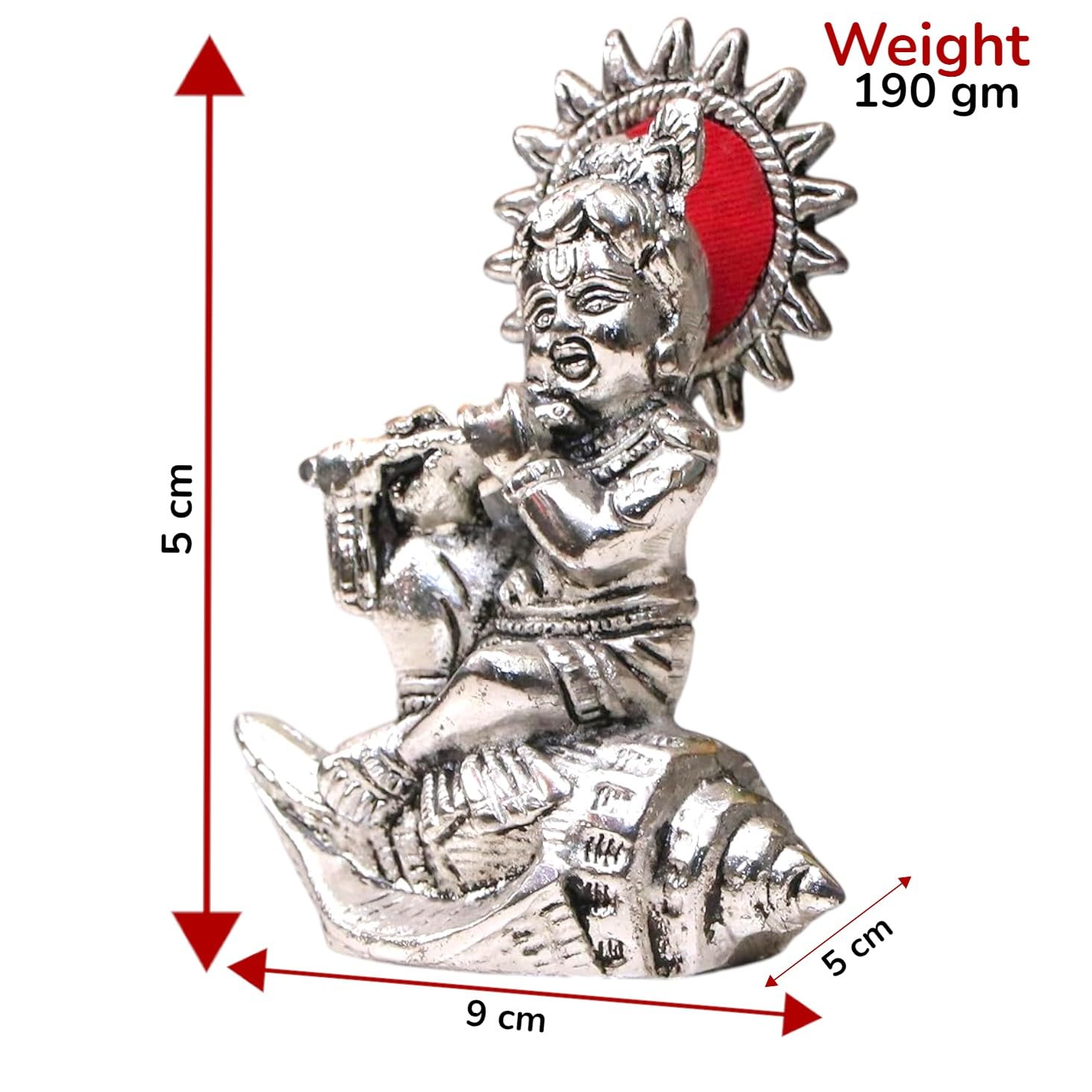 KridayKraft Lord Krishna On Shankh Metal Statue Bal Laddu Gopal Murti Playing Flute Decorative Showpiece for Pooja Room Home Office Decor Religious Idol Figurine for Study Table & Gifting Purpose
