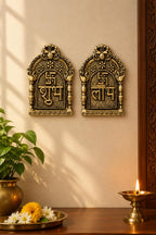 KridayKraft Shubh Labh Wall Hanging Pair | Antique Gold Finish Religious Idol for Main Door, Home Decor, Diwali Puja, Housewarming & Gifting.