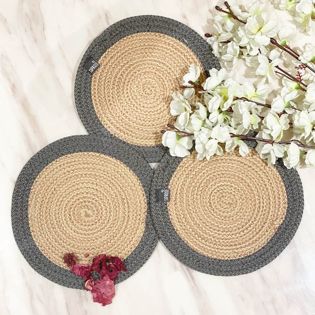 SAPROSE® Polypropylene Round Trivet (3 PCS Set, Size: 23 cm) Pot MAT, Side Table Mat, Machine Washable Small Place Mat for Casserole for Dining Table (9 Dia, Grey) Kafalo