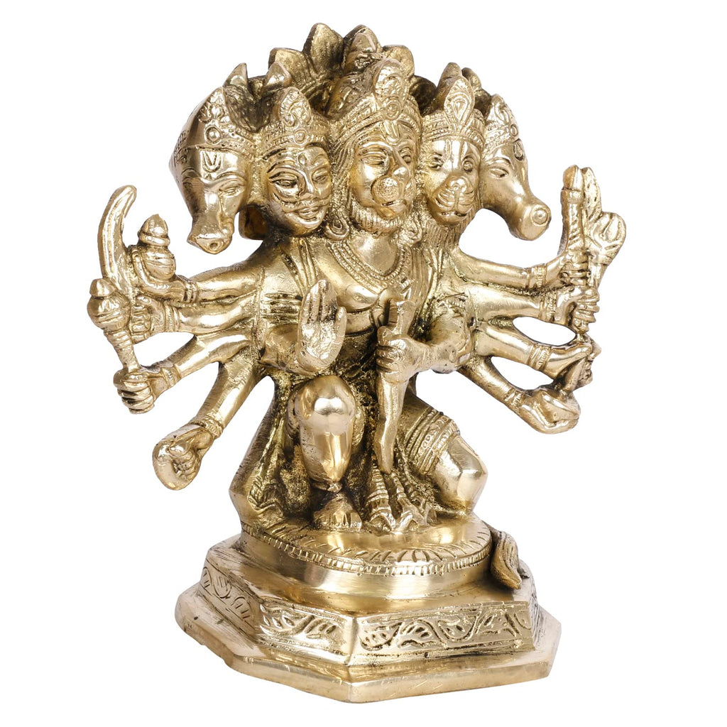 ARTVARKO Brass Panchmukhi Sitting Bajrangbali Lord Hanuman Idol for Spiritual Protection Statue for Home Office Decor Gift Height 7 Inches