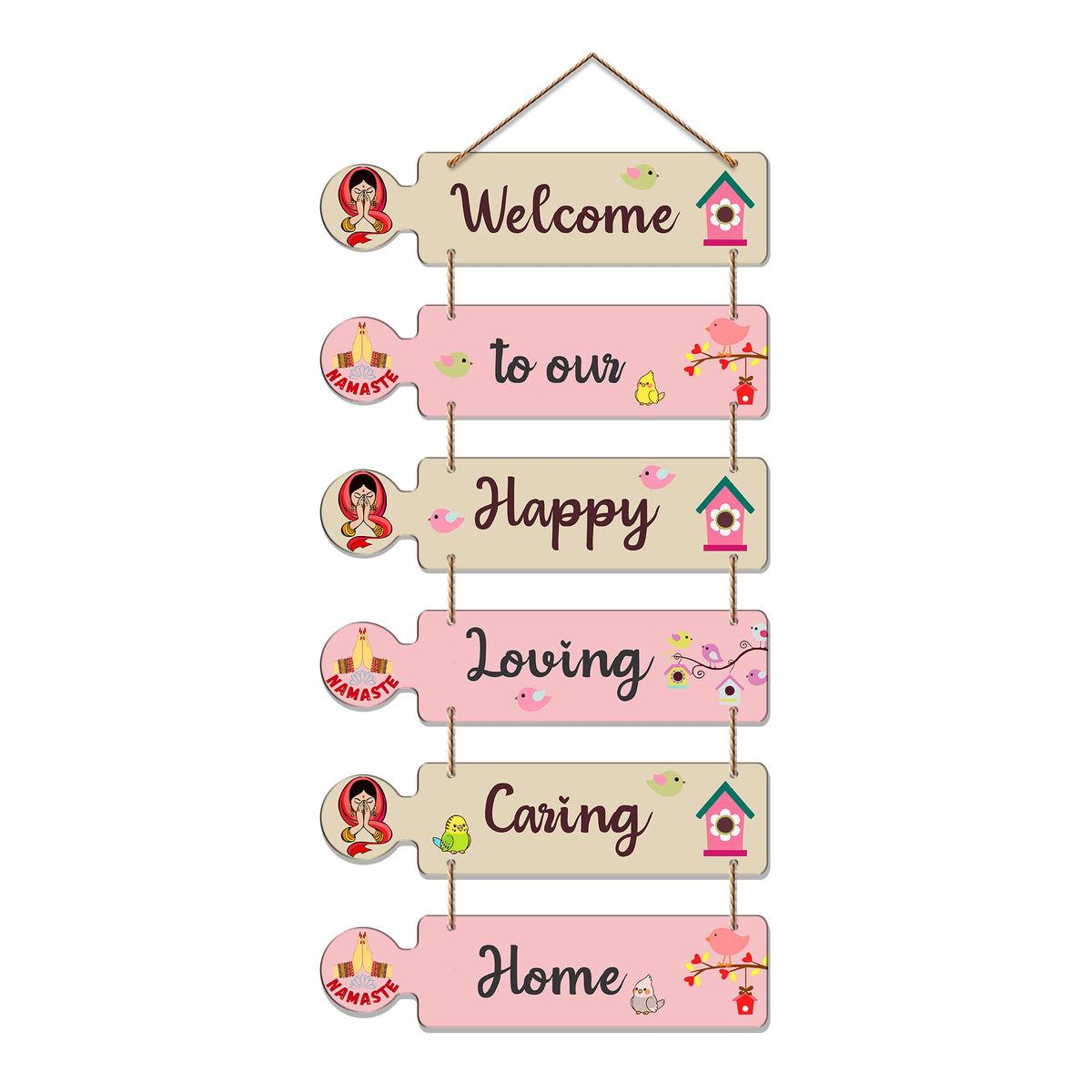Artvibes Welcome To Our Happy Home Mdf Wood Decoration for Living Room | Quotes Decor Item | Door Quotes Hanging | Wall Poster | Wall Art Print | Gift Items for Home Decor | Wall Accent (WH_6001N)