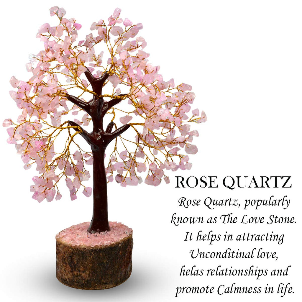 Reiki Crystal Products Rose Quartz 500 Bead Crystal Stone Tree | Natural Gemstone Money Tree for Love, Harmony, Emotional Balance & Positive Energy | Home Office Décor, Vastu & Feng Shui Gift