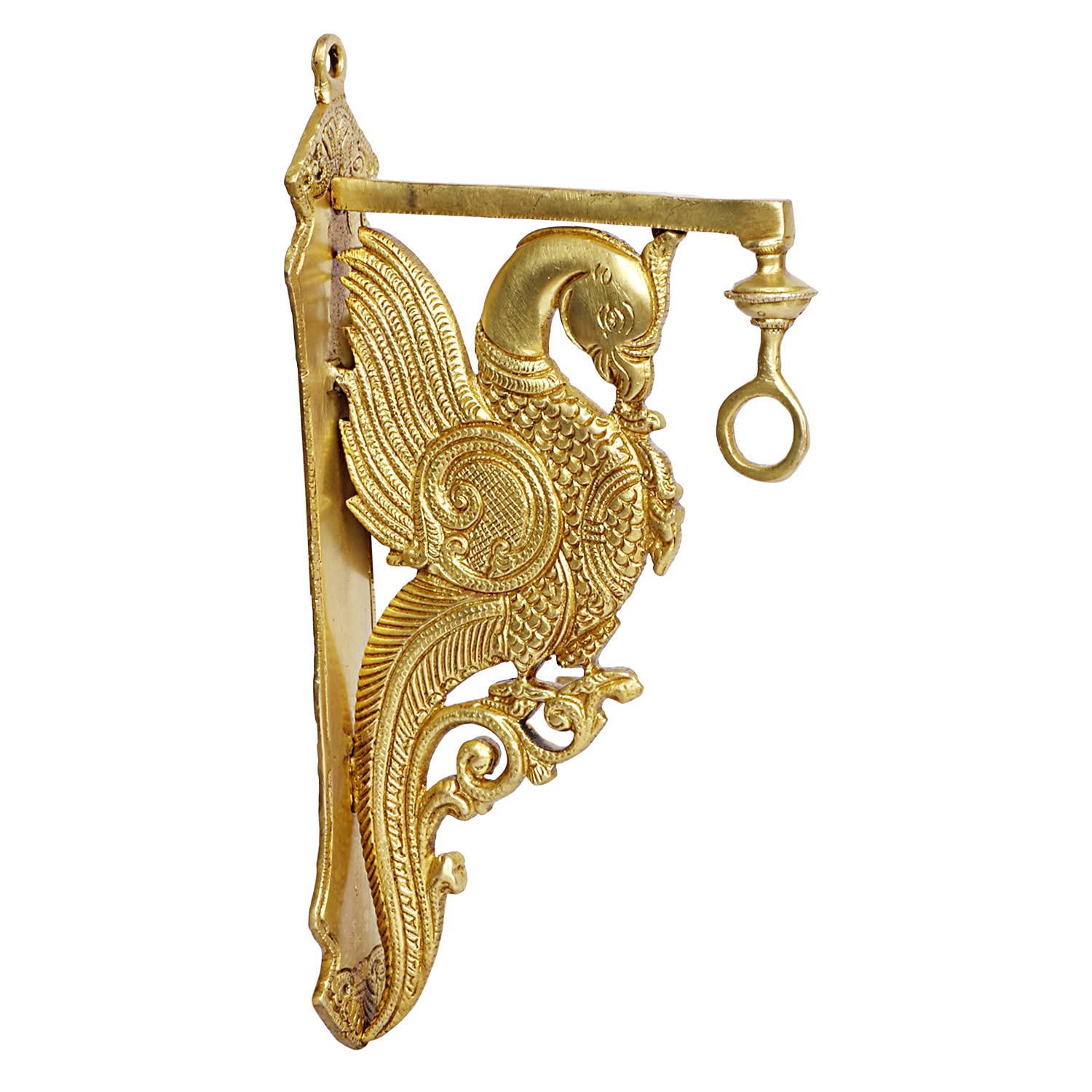 ARTVARKO Pure Brass Traditonal Parrot Design Hook Holder for Wall Lantern Chain Bells Diya Home Decor 12 Inches