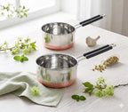 GlamourShop Tea Pan Stainless Steel Copper Bottom Sauce Pan Milk Pan Tapeli Patila Induction Base Sauce Pot Milk Boiler with Handle Set of 2 Pcs (1 Litr & 1.5 Litr)
