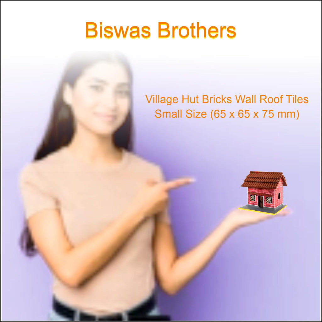BISWAS BROTHER Village Hut Bricks Wall Roof Tiles Wood(65 MM 65 MM 75 MM) Sweet Home Village, Multicolor