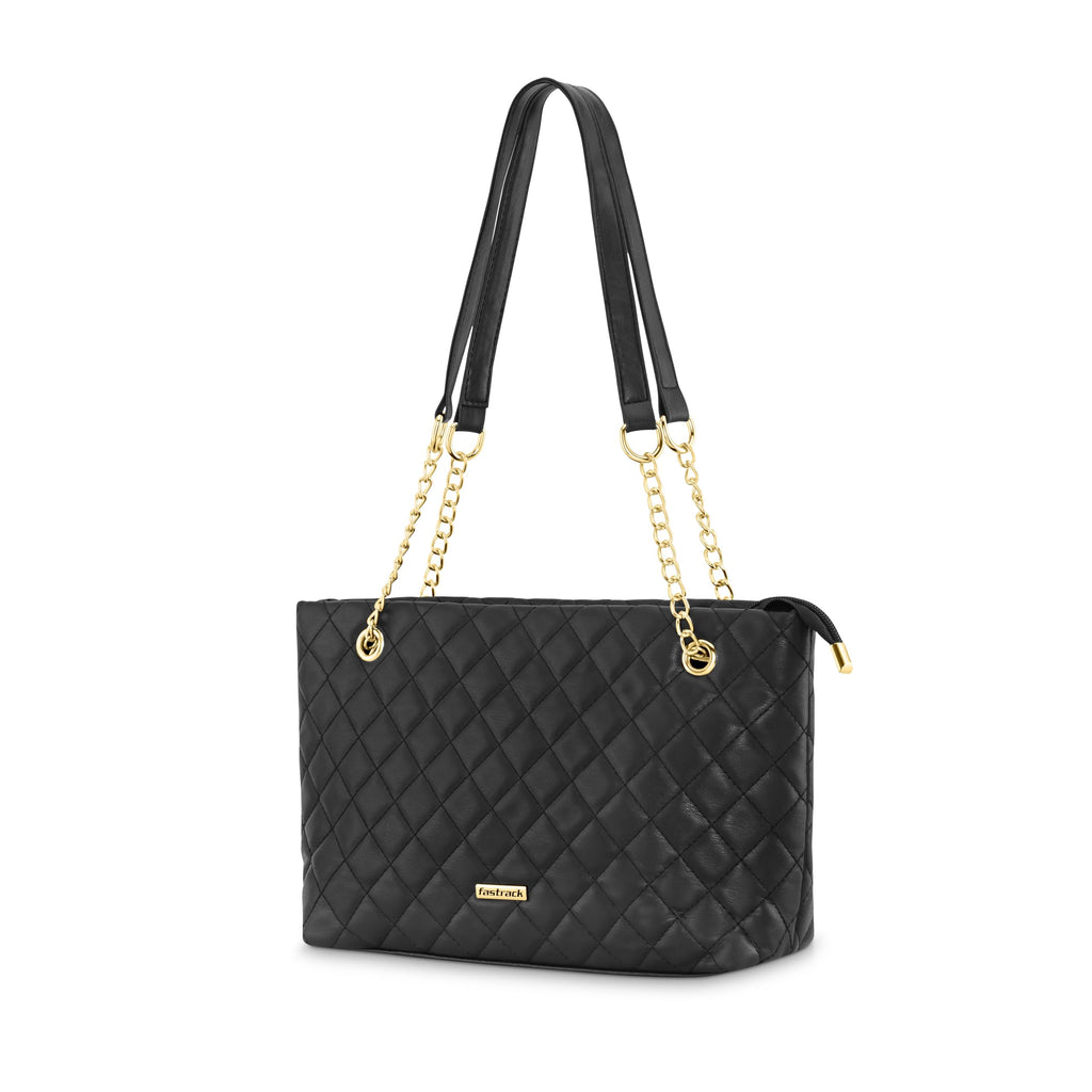 Fastrack PU Structured Quilted Tote Bag with Chain Shoulder Straps | Diamond Quilted Tote with Zipper Closure | Ladies Purse Handbag | Totes for Casual Carry