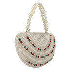 LONGING TO BUY Women's Multicolour Stone in Vintage Style Pearl Tote Purse Wrist Bag (Off White)