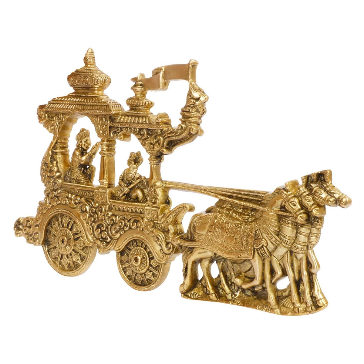 SVARUP Brass Arjun Rath with Krishan Ji wall Hanging in Gold Color 13 Inch