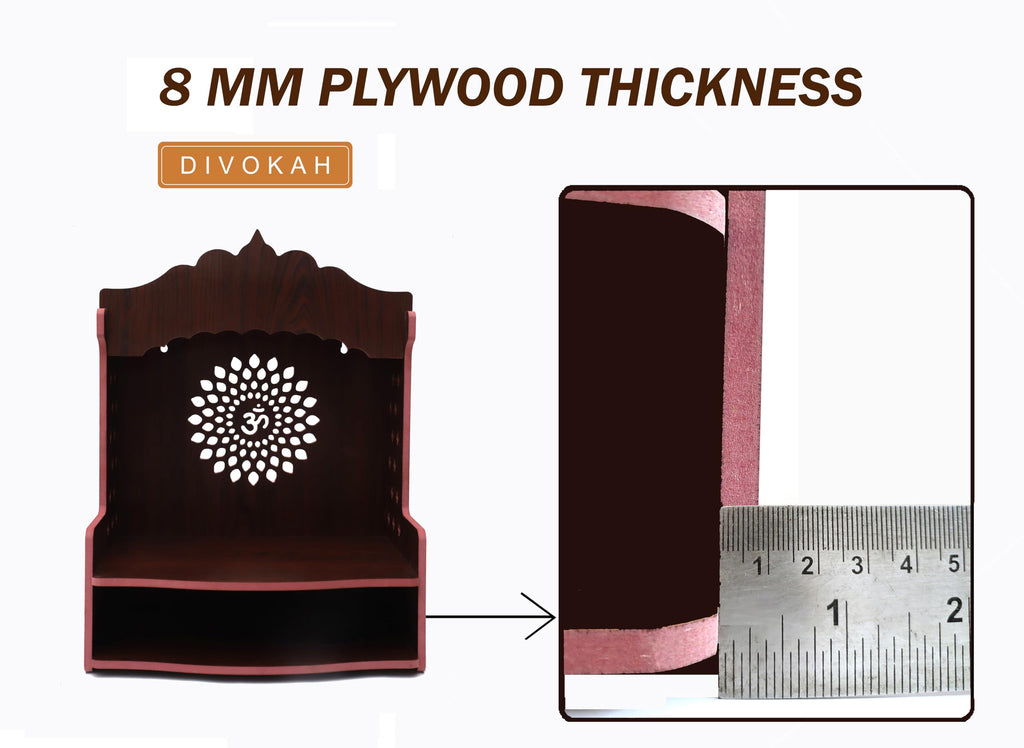 DIVOKAH® Beautiful MDF Wooden Temple/Home Temple/Pooja Mandir (8 MM Plywood Thickness) (BR OMLEAF)