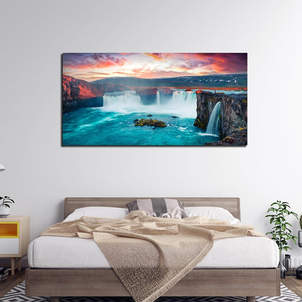 VIBECRAFTS Canvas Paintings for Living Room Drawing Room Scenery of Waterfall In Forest Canvas Wall Painting Fitted with Wooden Frame for Home|Office|Gift(PTVCH_2270N)(48 x 24 Inches)
