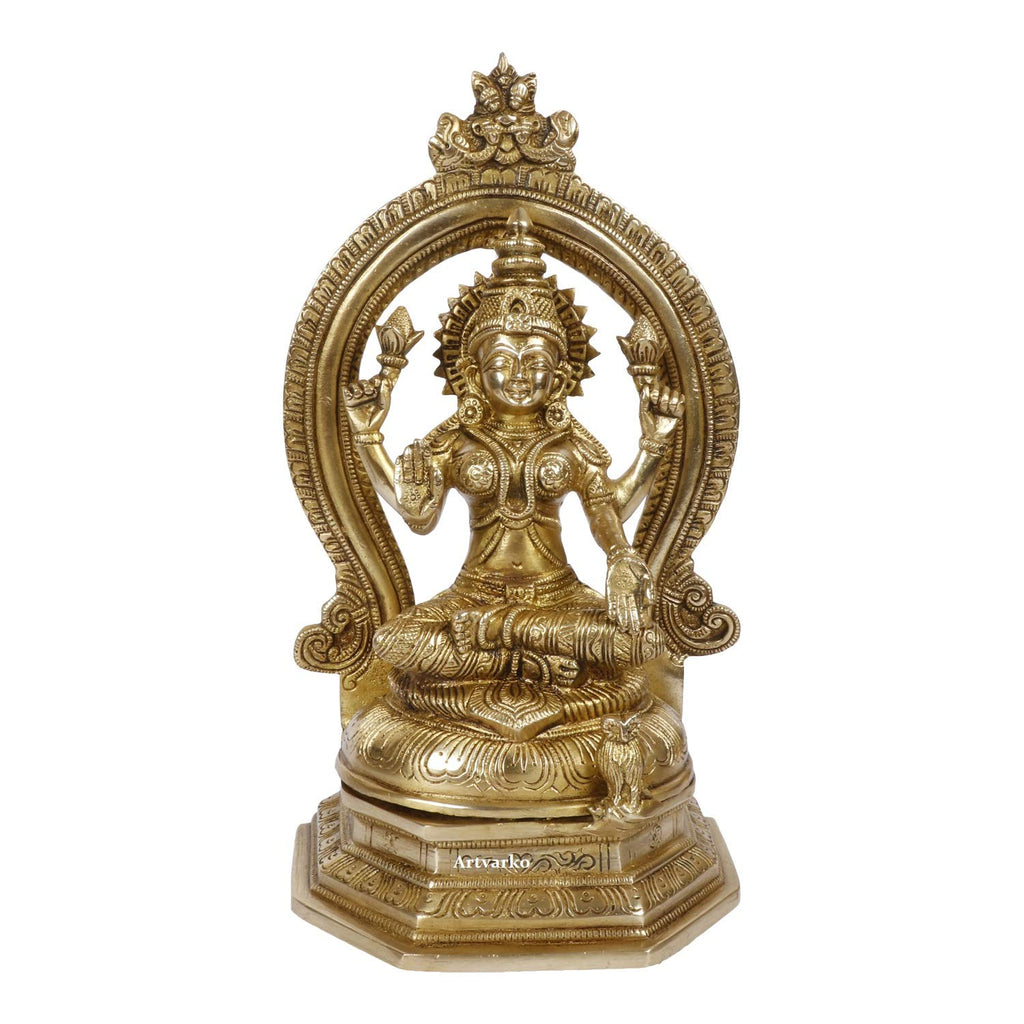 ARTVARKO Brass Maa Lakshmi Sitting for Home Office Maha Laxmi Murti Dhan Devi of Prosperity Wealth Fortune Gold Color 11.5 Inch