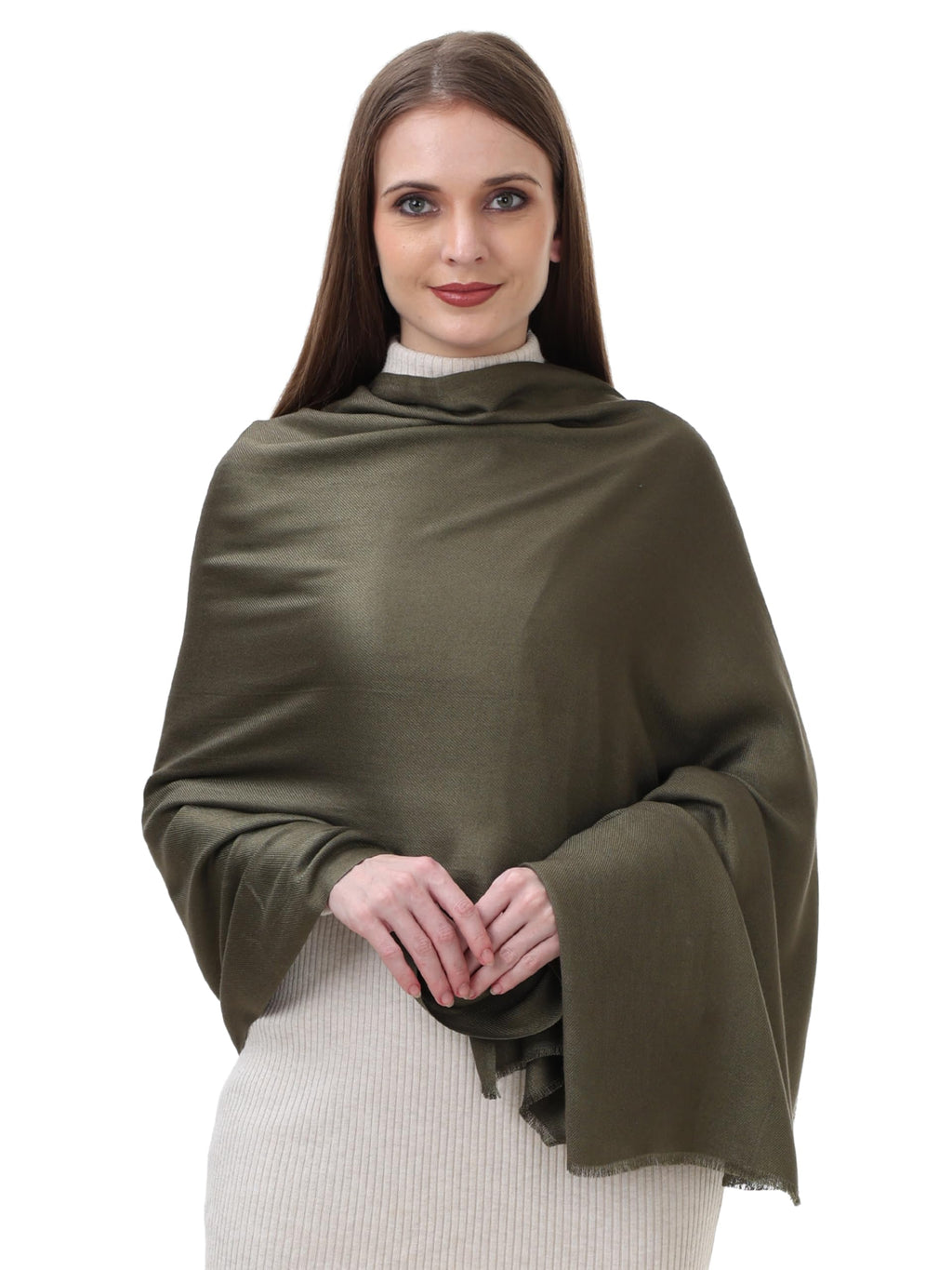EH Viscose Pashmina Scarf For Women, Twill Weave, Thick, Solid Color Wraps, All Weather, Large, Warm, Very Soft Pashmina Feel Scarves (Olive Green), Female