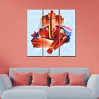 VIBECRAFTS 3 Pieces Beautiful Shree Ganesha Canvas Wall Painting Fitted With Wooden Frame For Home | Office | Living Room | Gifts (PTVC3Pcs1_9573)